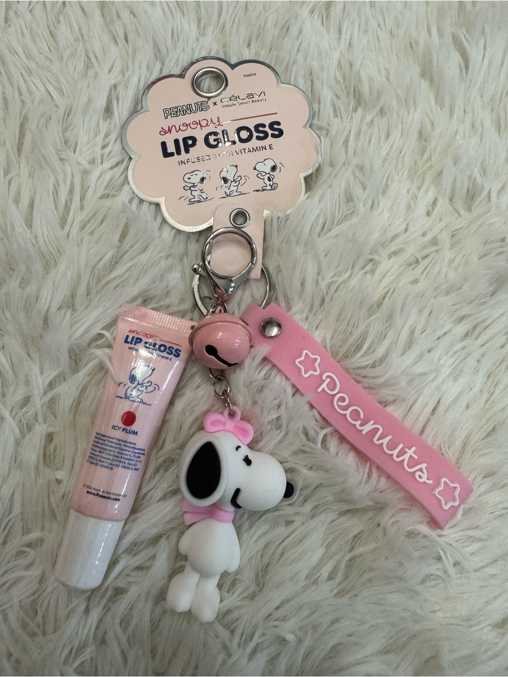 Peanuts Pink Snoopy sister Belle Lip Gloss Keychain Charm
